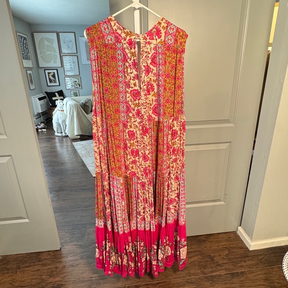 FREE PEOPLE Pink Floral front lace maxi dress SZ S - Picture 4 of 4